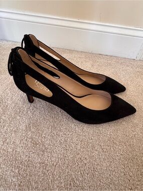 Franco Sarto Doe Pumps Black Suede with Ankle Tie